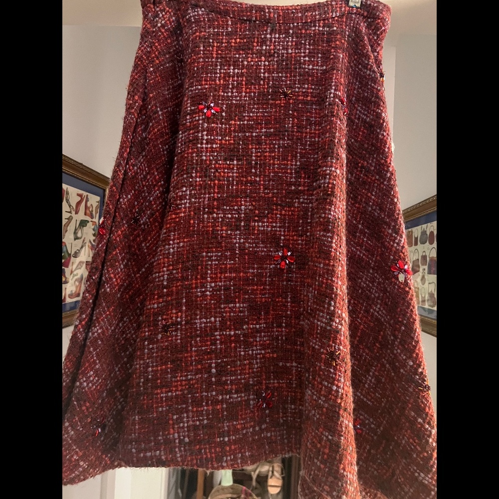 Anthropologie Cozy Pink/Lavender Beaded Tweed Wool flared Skirt Size 4